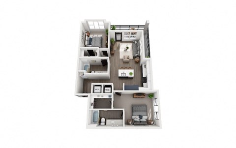 Floor plan for 2 beds, 2 baths, 1043 sqft